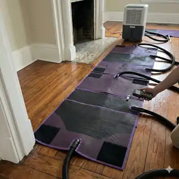Professional floor drying equipment removing trapped moisture after water damage in Charleston SC